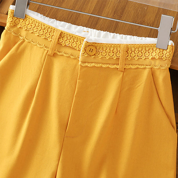 Pantaloni larghi da donna in cotone e lino con tasche, modello Buddha Stones, casual, con cinturino in pizzo cavo
