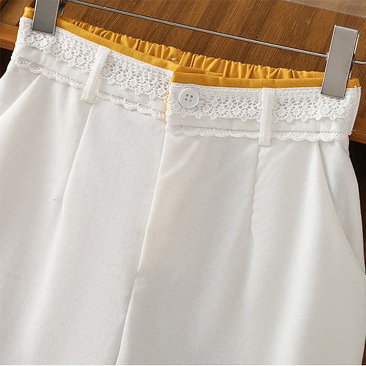 Pantaloni larghi da donna in cotone e lino con tasche, modello Buddha Stones, casual, con cinturino in pizzo cavo