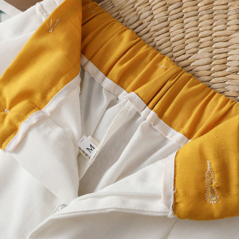 Pantaloni larghi da donna in cotone e lino con tasche, modello Buddha Stones, casual, con cinturino in pizzo cavo