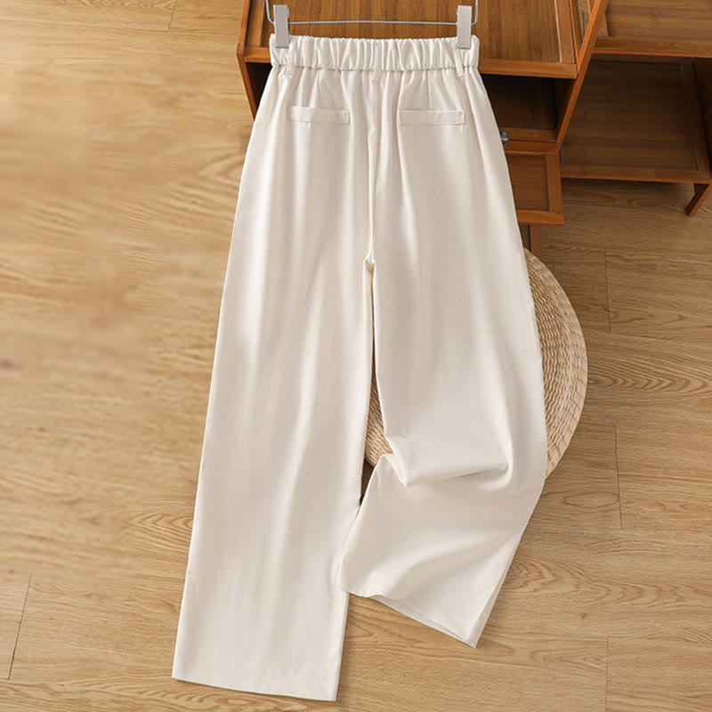 Pantaloni larghi da donna in cotone e lino con tasche, modello Buddha Stones, casual, con cinturino in pizzo cavo