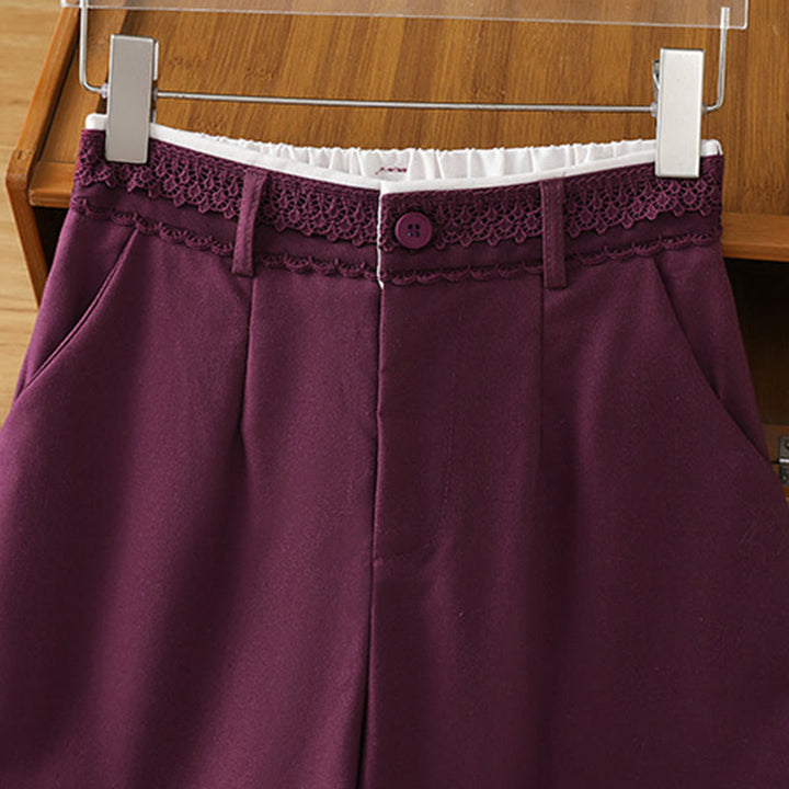 Pantaloni larghi da donna in cotone e lino con tasche, modello Buddha Stones, casual, con cinturino in pizzo cavo