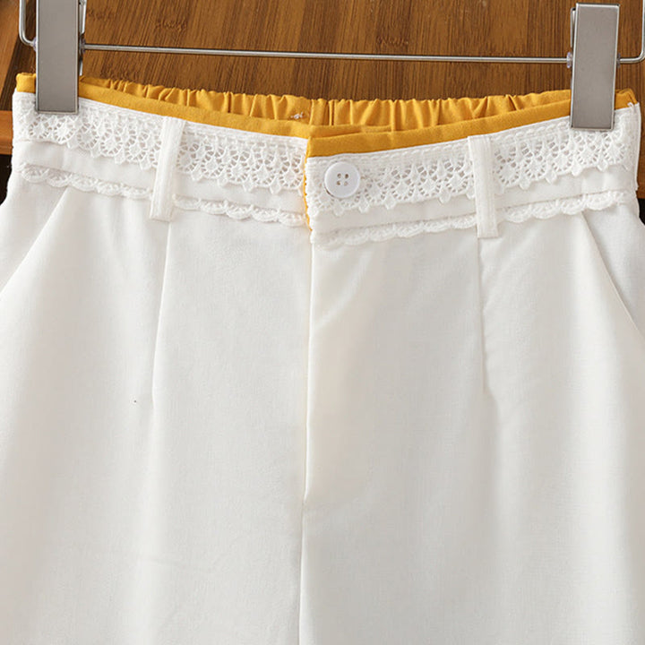 Pantaloni larghi da donna in cotone e lino con tasche, modello Buddha Stones, casual, con cinturino in pizzo cavo