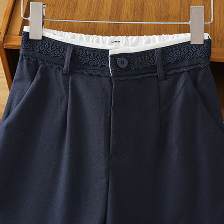 Pantaloni larghi da donna in cotone e lino con tasche, modello Buddha Stones, casual, con cinturino in pizzo cavo