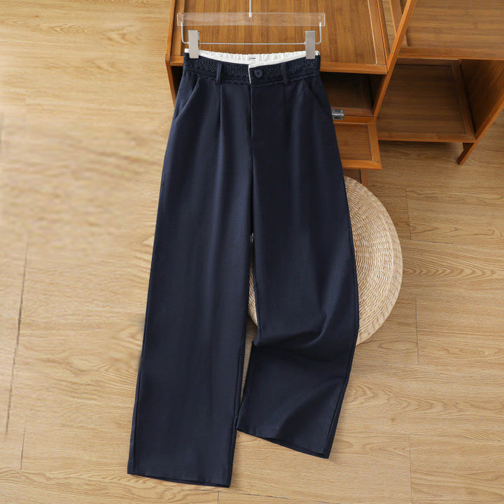 Pantaloni larghi da donna in cotone e lino con tasche, modello Buddha Stones, casual, con cinturino in pizzo cavo