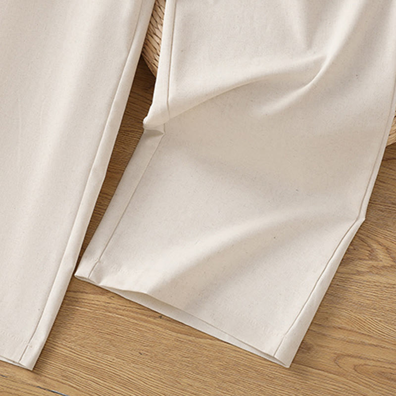 Pantaloni larghi da donna in cotone e lino con tasche, modello Buddha Stones, casual, con cinturino in pizzo cavo