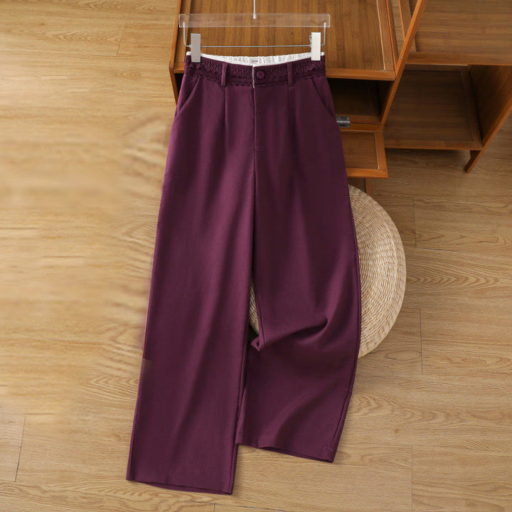 Pantaloni larghi da donna in cotone e lino con tasche, modello Buddha Stones, casual, con cinturino in pizzo cavo