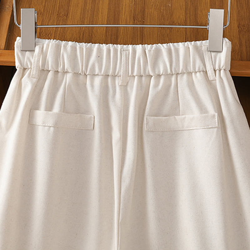 Pantaloni larghi da donna in cotone e lino con tasche, modello Buddha Stones, casual, con cinturino in pizzo cavo