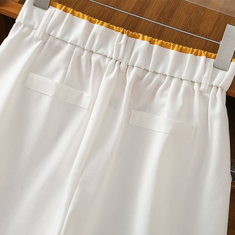 Pantaloni larghi da donna in cotone e lino con tasche, modello Buddha Stones, casual, con cinturino in pizzo cavo