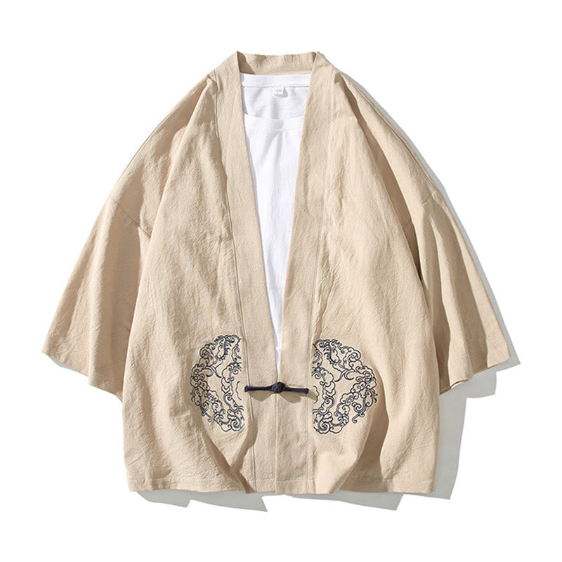 Giacca da uomo in cotone e lino con maniche lunghe, motivo a rana cinese, aperta sul davanti, motivo Buddha Stones - image 13