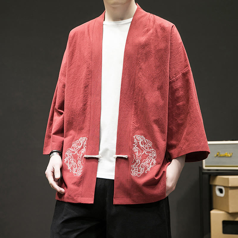 Giacca da uomo in cotone e lino con maniche lunghe, motivo a rana cinese, aperta sul davanti, motivo Buddha Stones - image 15