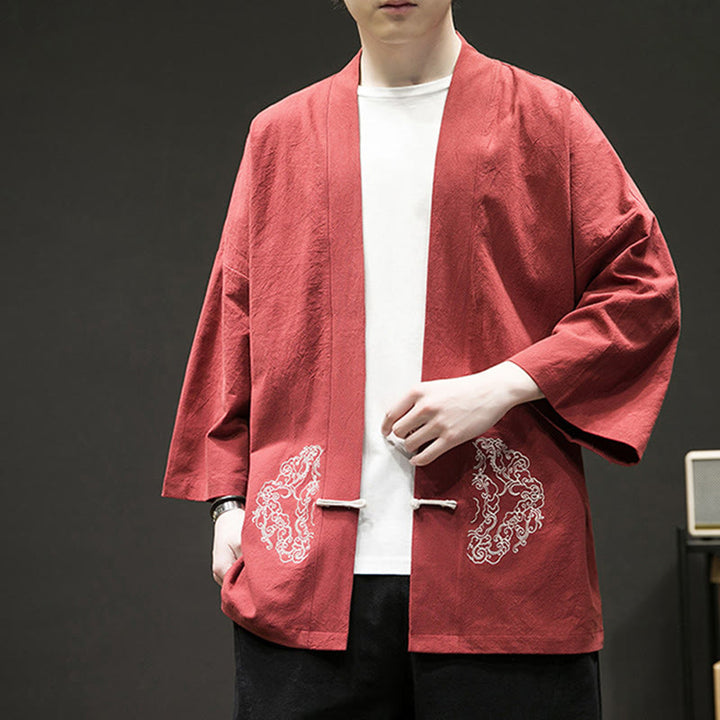 Giacca da uomo in cotone e lino con maniche lunghe, motivo a rana cinese, aperta sul davanti, motivo Buddha Stones - image 16