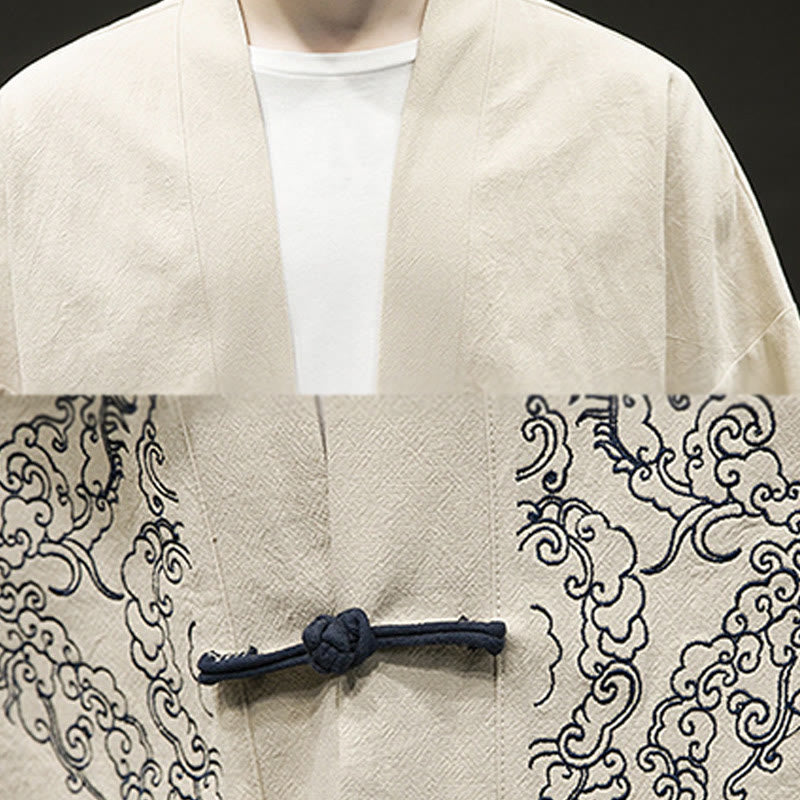 Giacca da uomo in cotone e lino con maniche lunghe, motivo a rana cinese, aperta sul davanti, motivo Buddha Stones - image 12