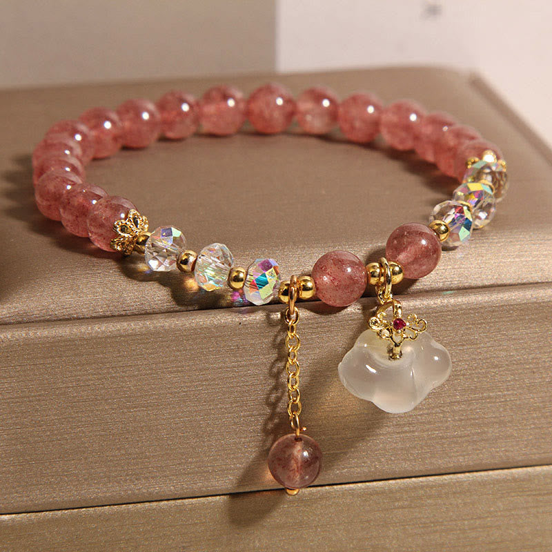 Braccialetto positivo Buddha Stones, nuvole di buon auspicio, quarzo fragola, agata bianca, cristallo bianco - image 3