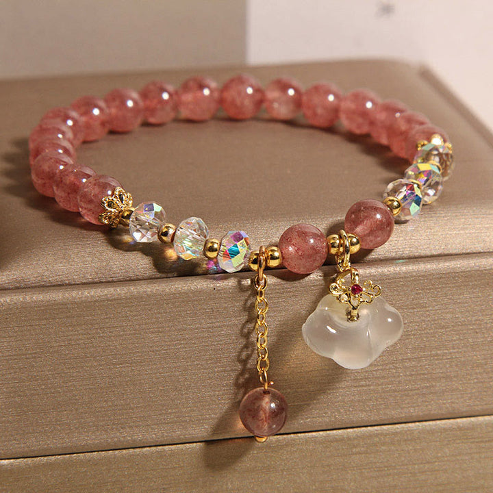 Braccialetto positivo Buddha Stones, nuvole di buon auspicio, quarzo fragola, agata bianca, cristallo bianco - image 3