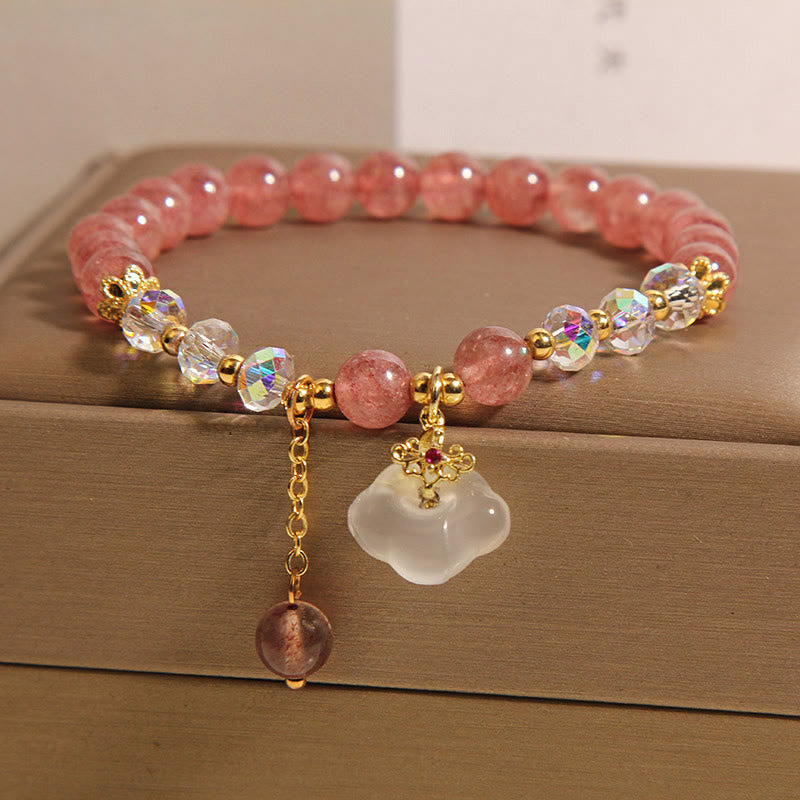 Braccialetto positivo Buddha Stones, nuvole di buon auspicio, quarzo fragola, agata bianca, cristallo bianco - image 2
