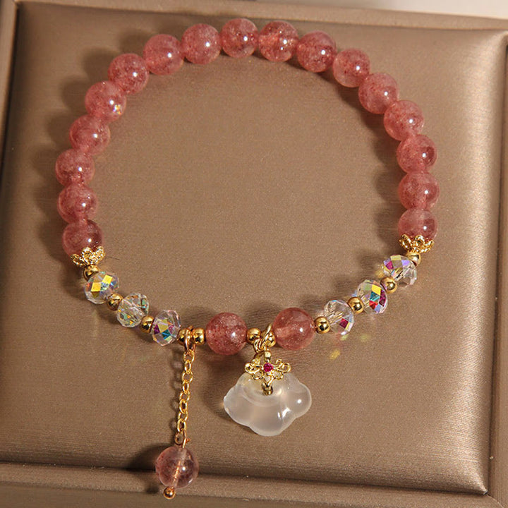 Braccialetto positivo Buddha Stones, nuvole di buon auspicio, quarzo fragola, agata bianca, cristallo bianco - image 4