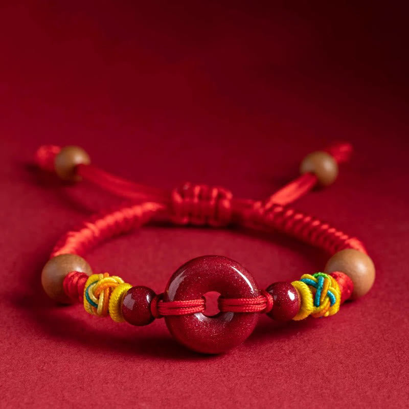 Braccialetto di protezione per adulti e bambini Buddha Stones, corda rossa, fibbia della pace in legno di pesca e cinabro - Bambino (circonferenza del polso: 11-12 cm) - image 1