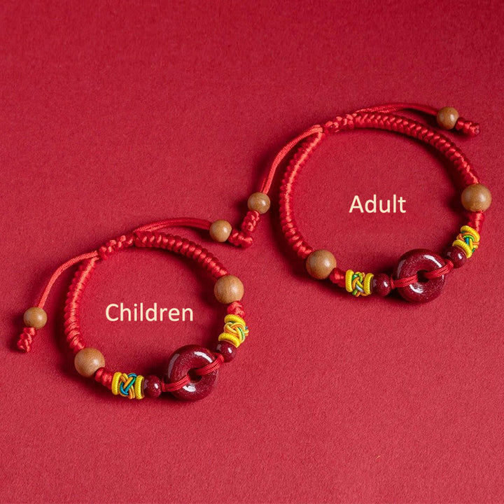 Braccialetto di protezione per adulti e bambini Buddha Stones, corda rossa, fibbia della pace in legno di pesca e cinabro - image 3