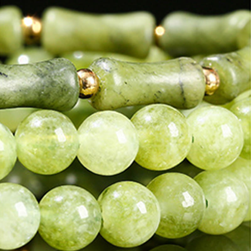 Bracciale Buddha Stones Retro Multistrato Mughetto Bambù Calcedonio Verde Forza - image 12