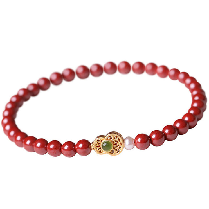 Braccialetto di perle di cinabro e zucca con Buddha Stones e perle di benedizione - Cinabro imperiale di zucca (dimensione perla: 6 mm) - image 13