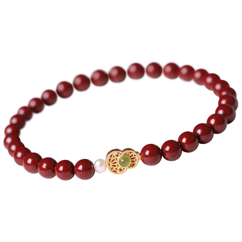 Braccialetto di perle di cinabro e zucca con Buddha Stones e perle di benedizione - image 5