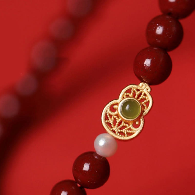 Braccialetto di perle di cinabro e zucca con Buddha Stones e perle di benedizione - image 2
