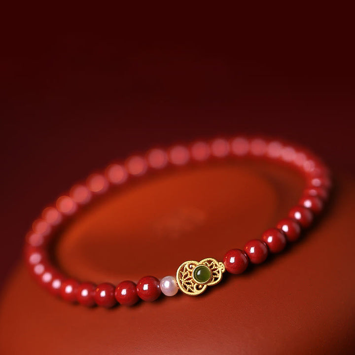 Braccialetto di perle di cinabro e zucca con Buddha Stones e perle di benedizione - image 14