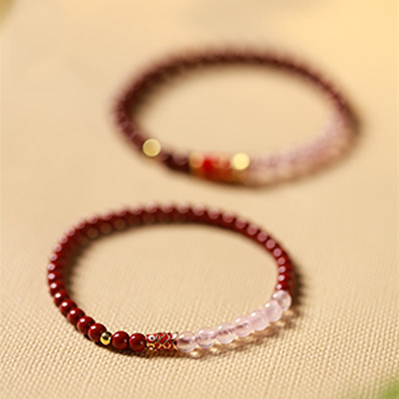 Braccialetto di benedizione con pesce koi portafortuna, cinabro naturale, cristallo rosa Buddha Stones , quarzo fragola - image 14