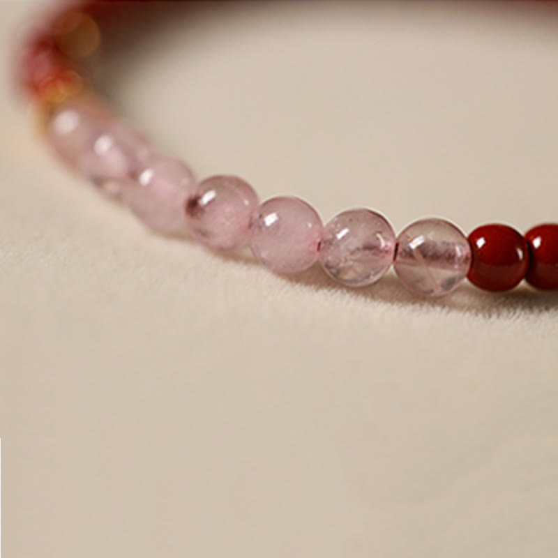 Braccialetto di benedizione con pesce koi portafortuna, cinabro naturale, cristallo rosa Buddha Stones , quarzo fragola - image 18