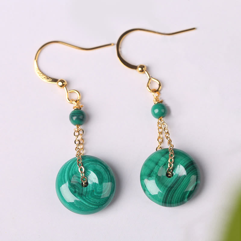 Orecchini Buddha Stones con fibbia della pace in malachite naturale e calma - image 2