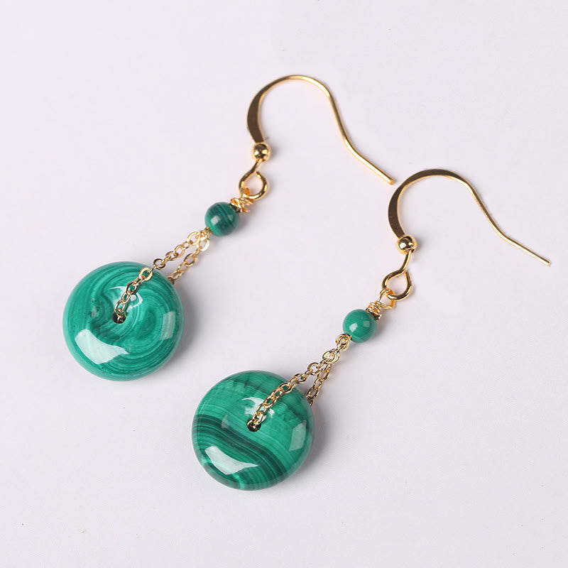 Orecchini Buddha Stones con fibbia della pace in malachite naturale e calma - Fibbia della pace in malachite (pali in rame) - image 1