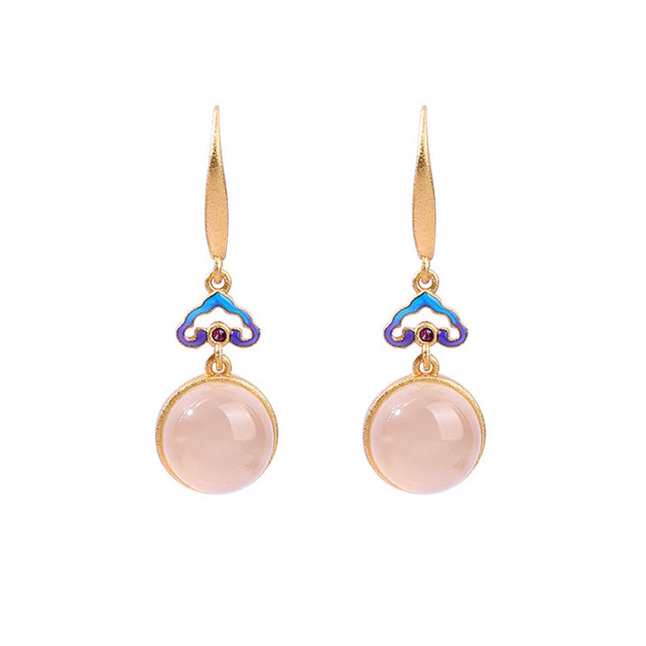 Orecchini Armonia placcati oro con Buddha Stones in argento sterling 925 e calcedonio naturale - image 5