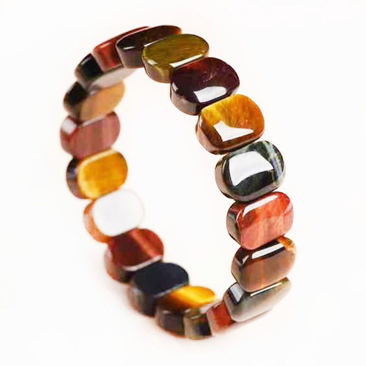 Bracciale Buddha Stones con perle ovali in occhio di tigre colorato naturale