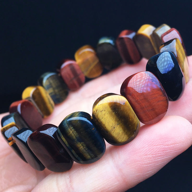 Bracciale Buddha Stones con perle ovali in occhio di tigre colorato naturale