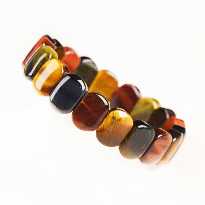 Bracciale Buddha Stones con perle ovali in occhio di tigre colorato naturale
