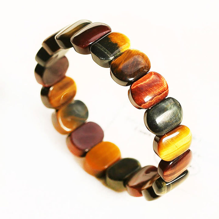 Bracciale Buddha Stones con perle ovali in occhio di tigre colorato naturale