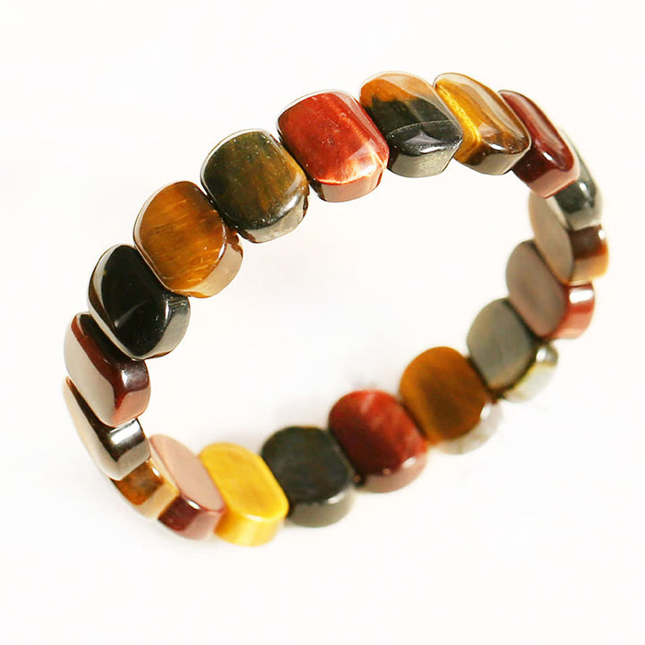 Bracciale Buddha Stones con perle ovali in occhio di tigre colorato naturale
