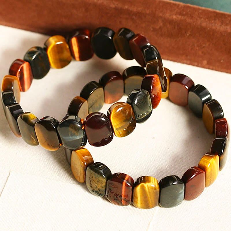 Bracciale Buddha Stones con perle ovali in occhio di tigre colorato naturale