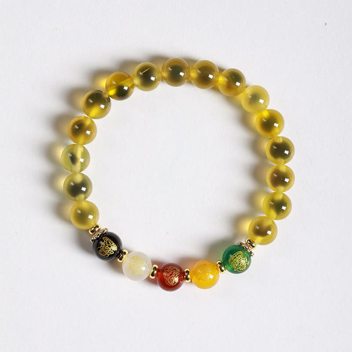 Bracciale dell'armonia dei Cinque Dei della Ricchezza in Agata Caramella Naturale Colorata Buddha Stones - Agata gialla caramella (circonferenza del polso: 14-15 cm) - image 3