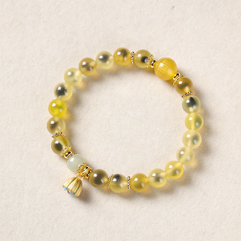 Braccialetto curativo con baccello di loto dorato in agata caramellata naturale colorata Buddha Stones - Agata gialla caramella (circonferenza del polso: 14-15 cm) - image 9