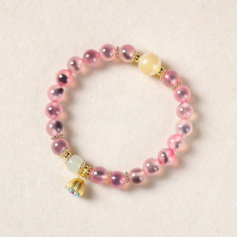 Braccialetto curativo con baccello di loto dorato in agata caramellata naturale colorata Buddha Stones - Agata rosa caramella (circonferenza polso: 14-15 cm) - image 14