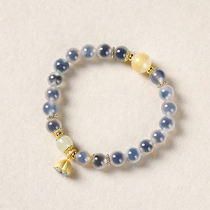 Braccialetto curativo con baccello di loto dorato in agata caramellata naturale colorata Buddha Stones - Agata bianca caramellata (circonferenza del polso: 14-15 cm) - image 12