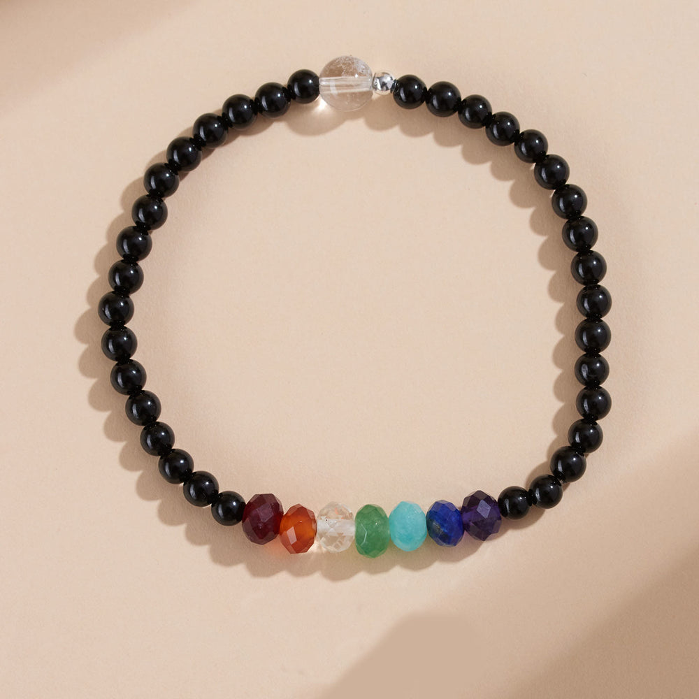 Bracciale Buddha Stones con pietre colorate di tormalina nera ultra-fine da 4 mm - image 2