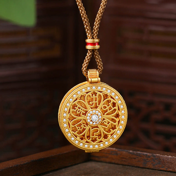 Collana con ciondolo apribile in rame placcato oro con Buddha Stones Om Mani Padme Hum, simbolo della ricchezza - Rame (Ricchezza ♥ Fortuna) - image 1