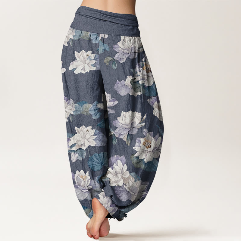 Pantaloni harem da donna con elastico in vita, casual ed eleganti, con stampa di loto Buddha Stones - image 3