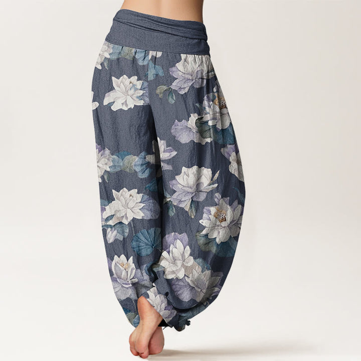 Pantaloni harem da donna con elastico in vita, casual ed eleganti, con stampa di loto Buddha Stones - image 3