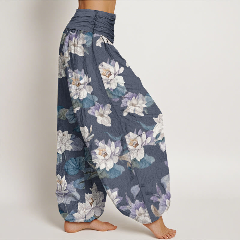 Pantaloni harem da donna con elastico in vita, casual ed eleganti, con stampa di loto Buddha Stones - image 2