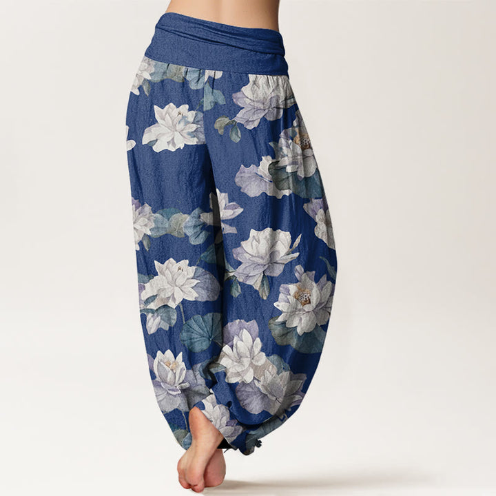 Pantaloni harem da donna con elastico in vita, casual ed eleganti, con stampa di loto Buddha Stones - image 7