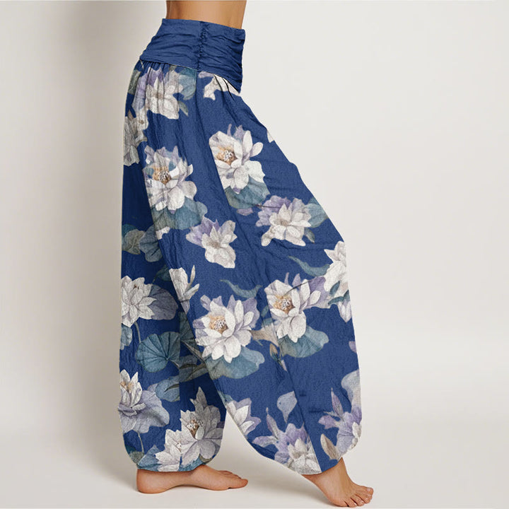 Pantaloni harem da donna con elastico in vita, casual ed eleganti, con stampa di loto Buddha Stones - image 6