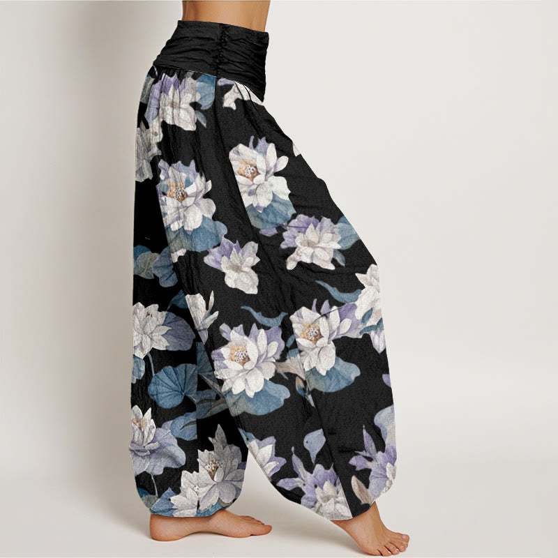 Pantaloni harem da donna con elastico in vita, casual ed eleganti, con stampa di loto Buddha Stones - image 9